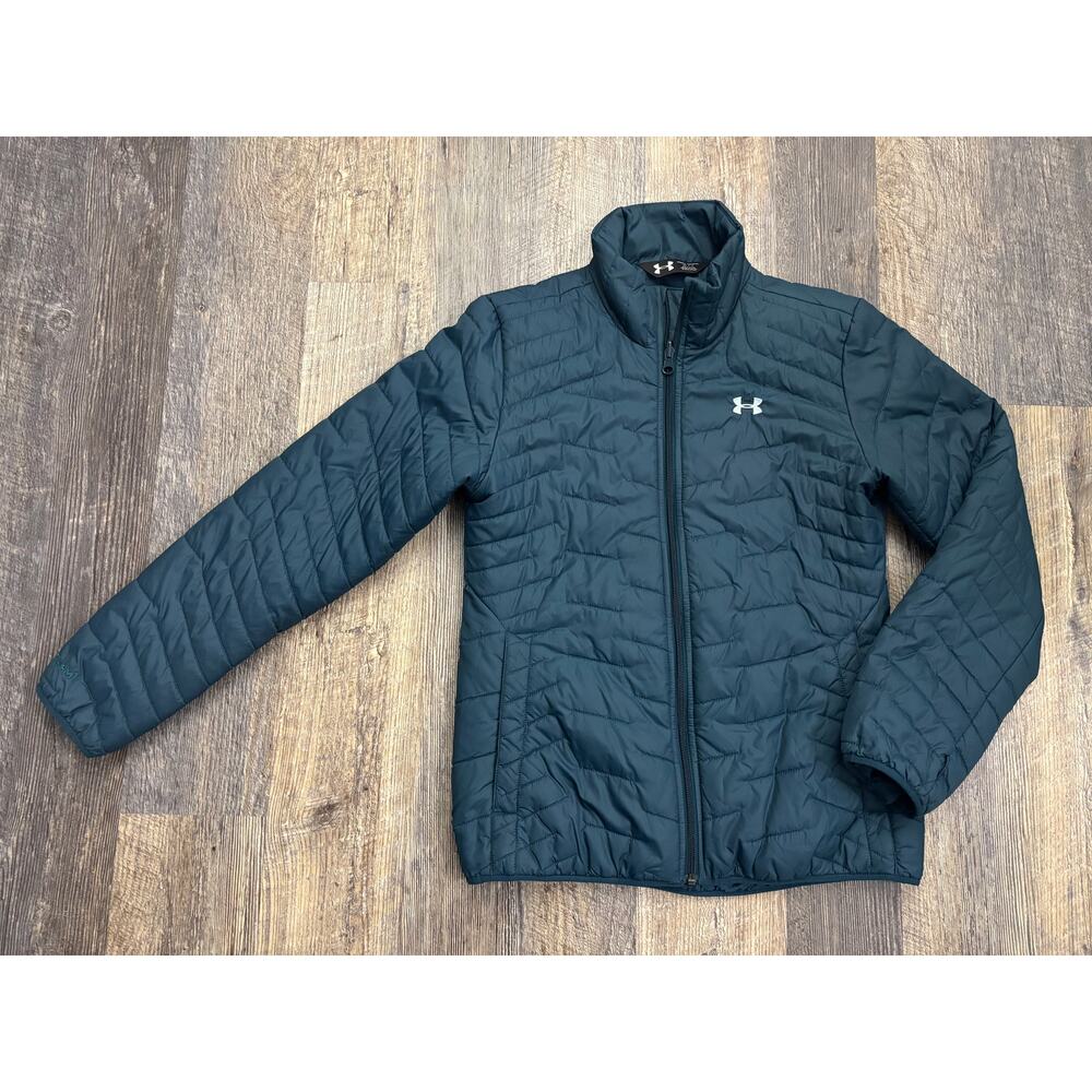 Under Armour Mens ColdGear Puffer Jacket Teal Blue Full Zip Quilted Coat‎ Small